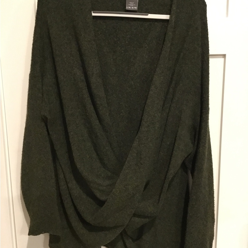 Joe Fresh Green V-Neck Sweater with Wrap Style and Loose Fit